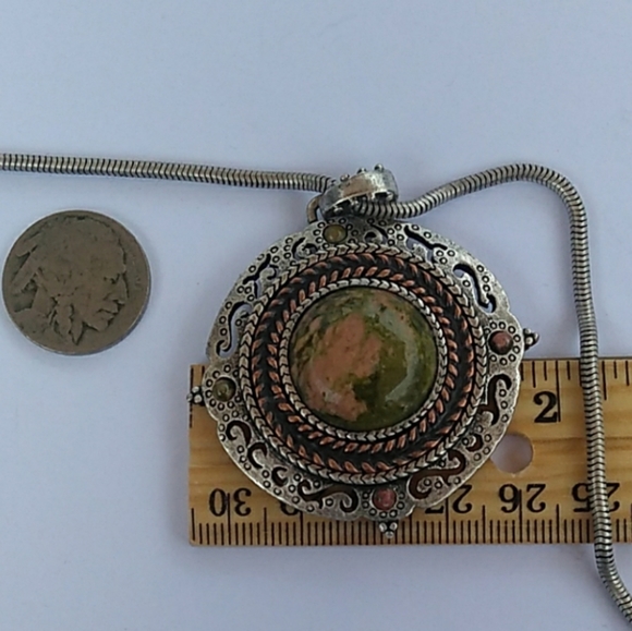 HTF Chico's Unakite Antiqued SilverTone Necklace - Picture 6 of 8